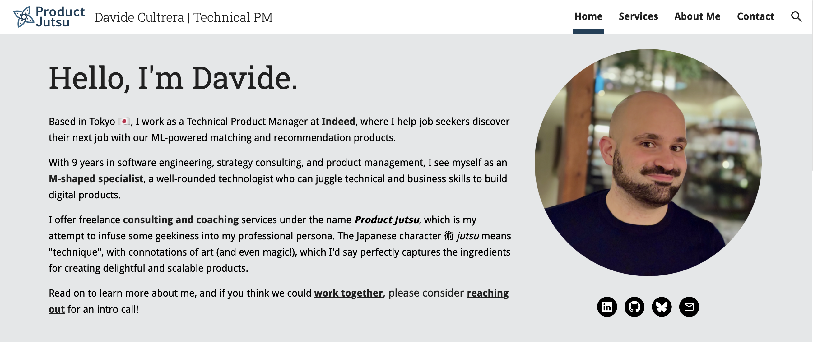 A screenshot of my landing page